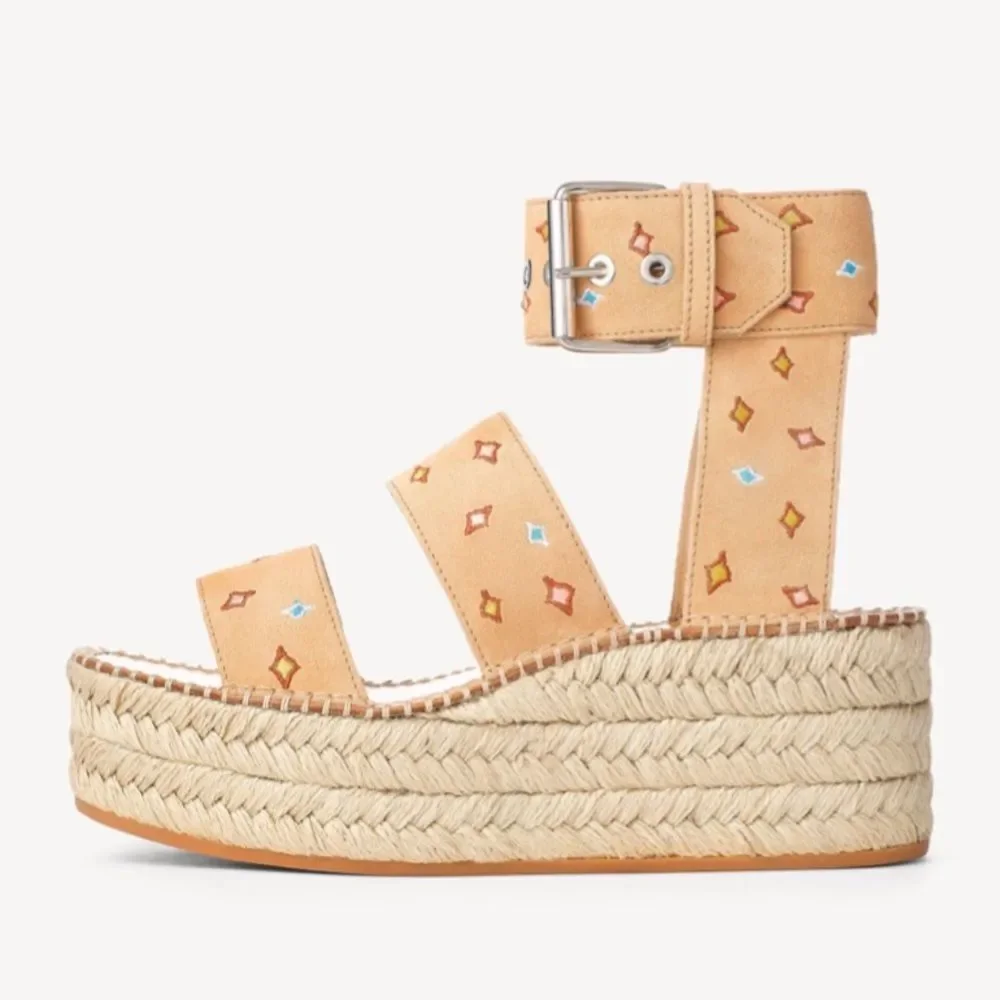Rag & Bone 8.5 Tara Embroidered suede espadrille platform buckle southwestern